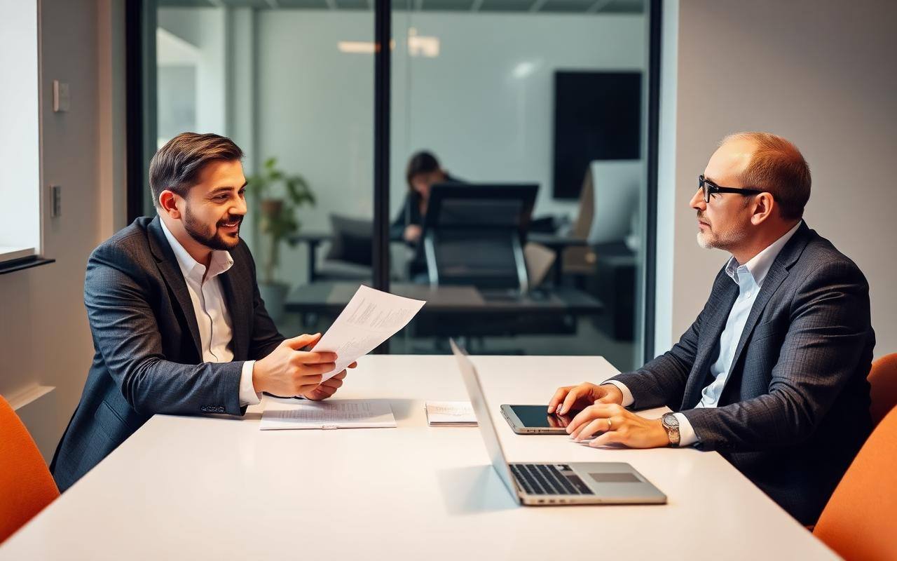 Funding consultant walking a business owner through a plan at a conference table