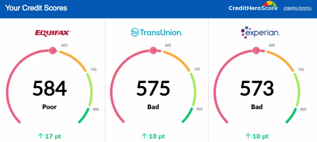 Credit report update showing removed negative items, client result 13