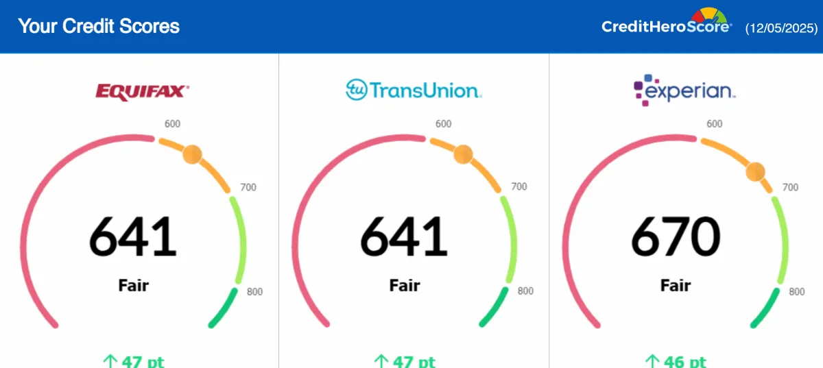 Credit report update showing removed negative items, client result 15