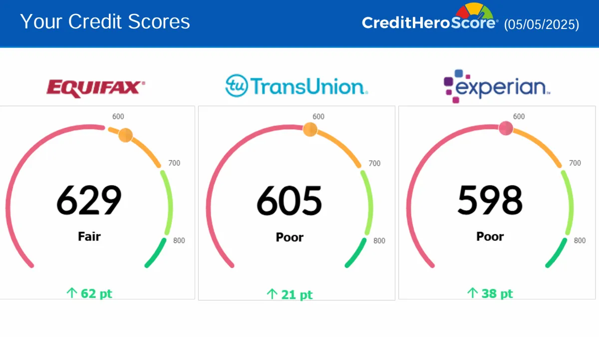 Credit report update showing removed negative items, client result 16