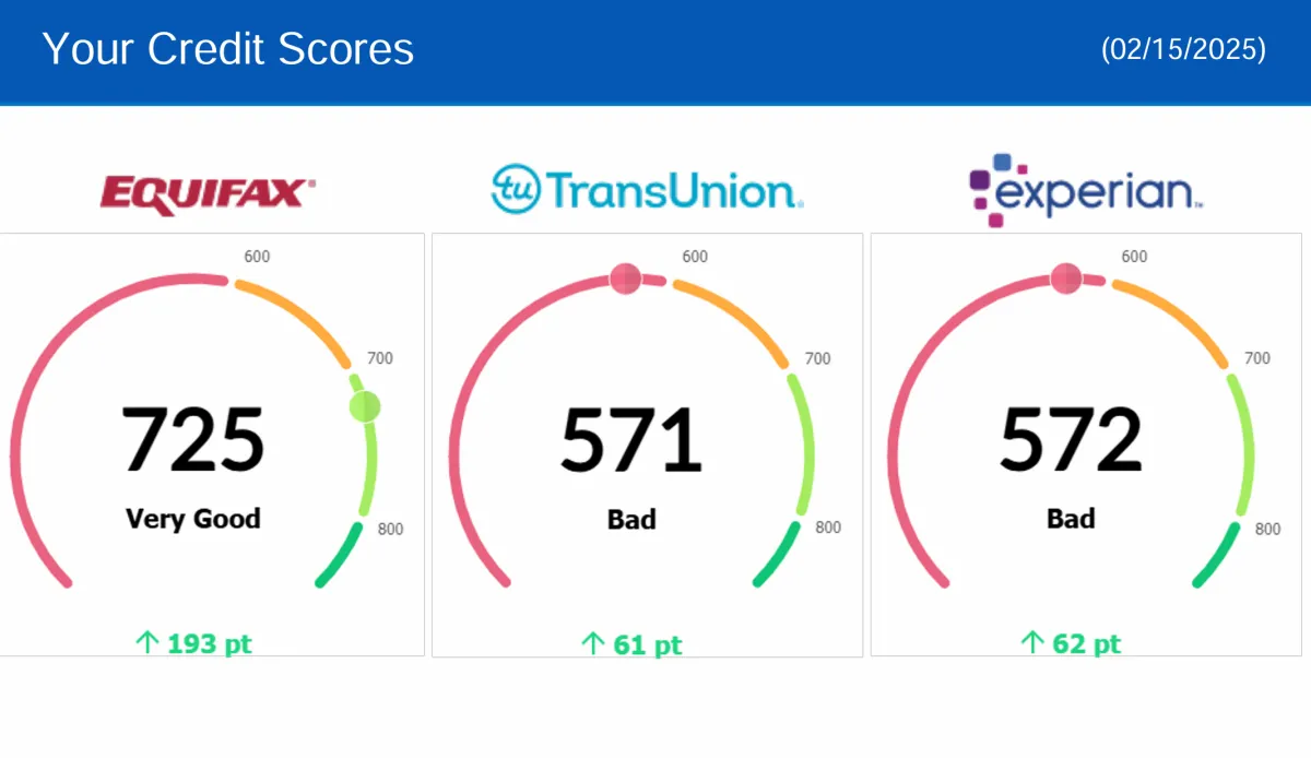 Credit report update showing removed negative items, client result 17
