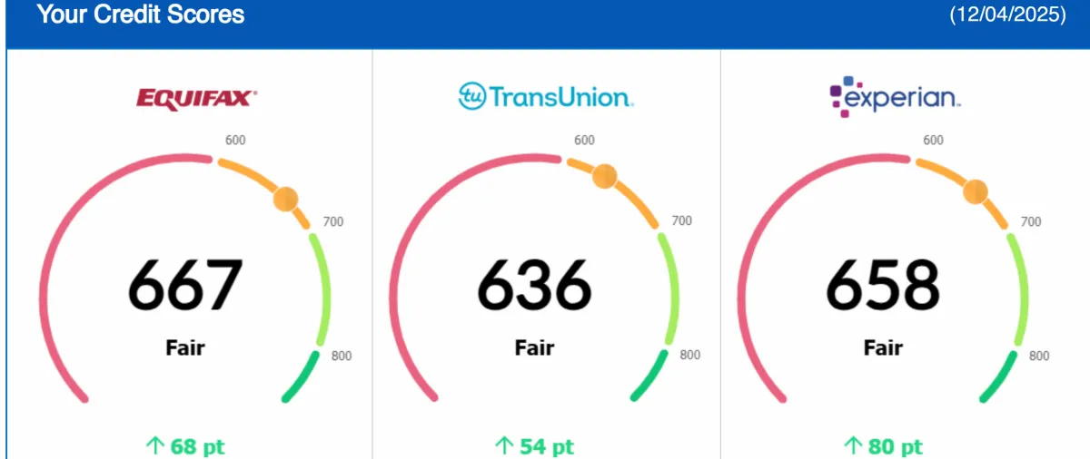Credit report update showing removed negative items, client result 18