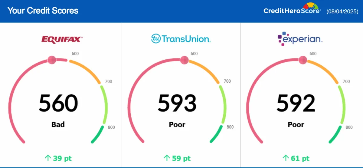 Credit report update showing removed negative items, client result 23