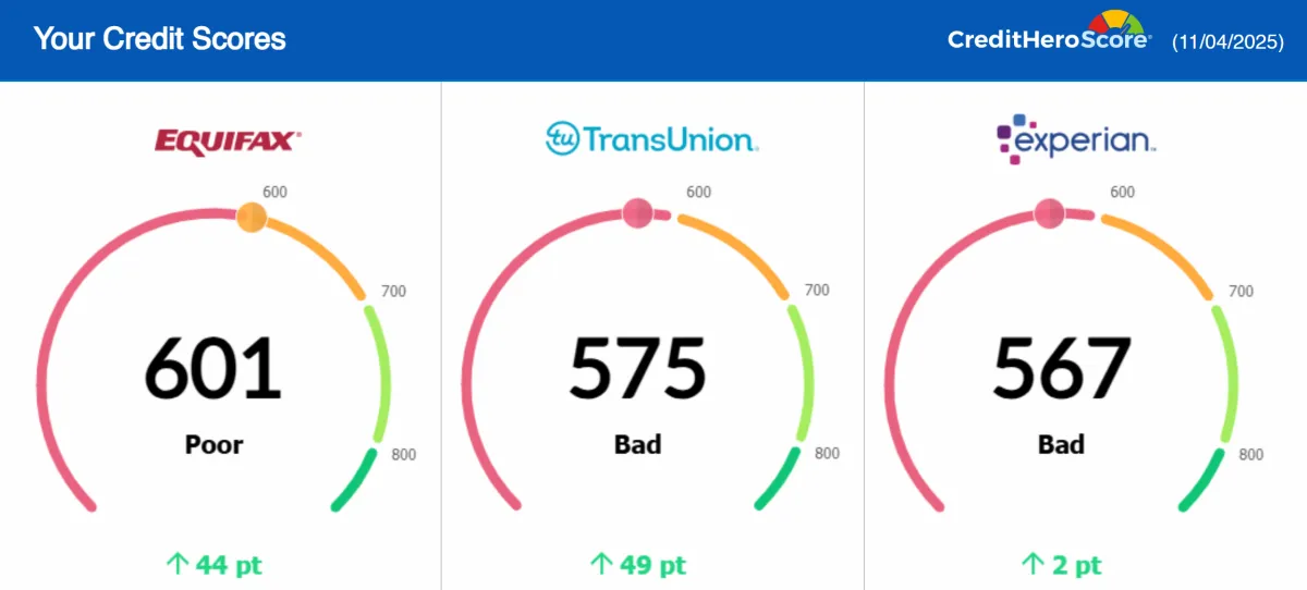 Credit report update showing removed negative items, client result 24
